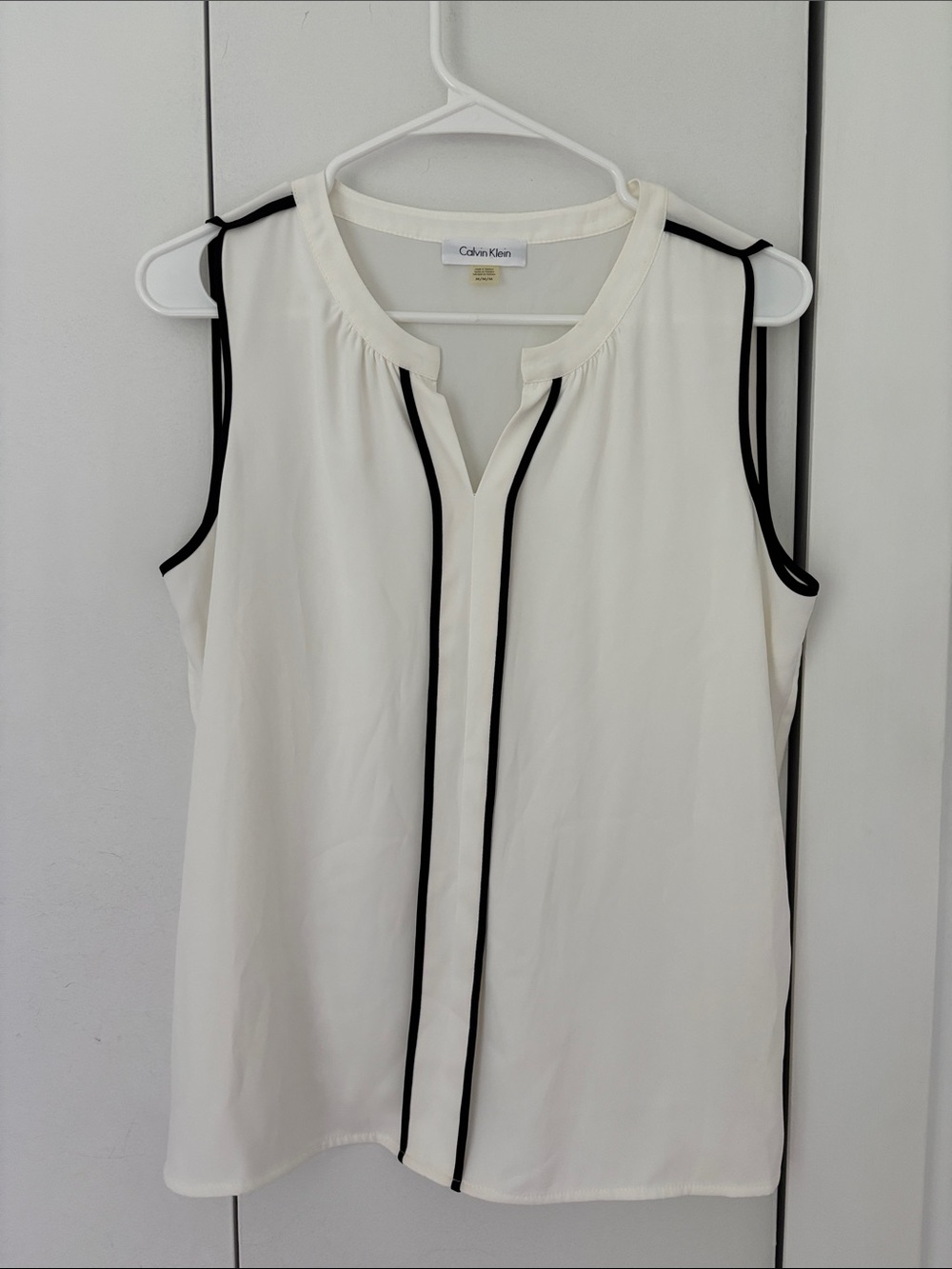 Calvin Klein White Sleeveless Camisole with Black Piping